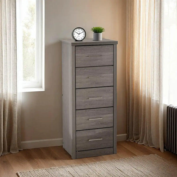Lisbon 5 Drawer Narrow Chest - Black Wood Grain image 1